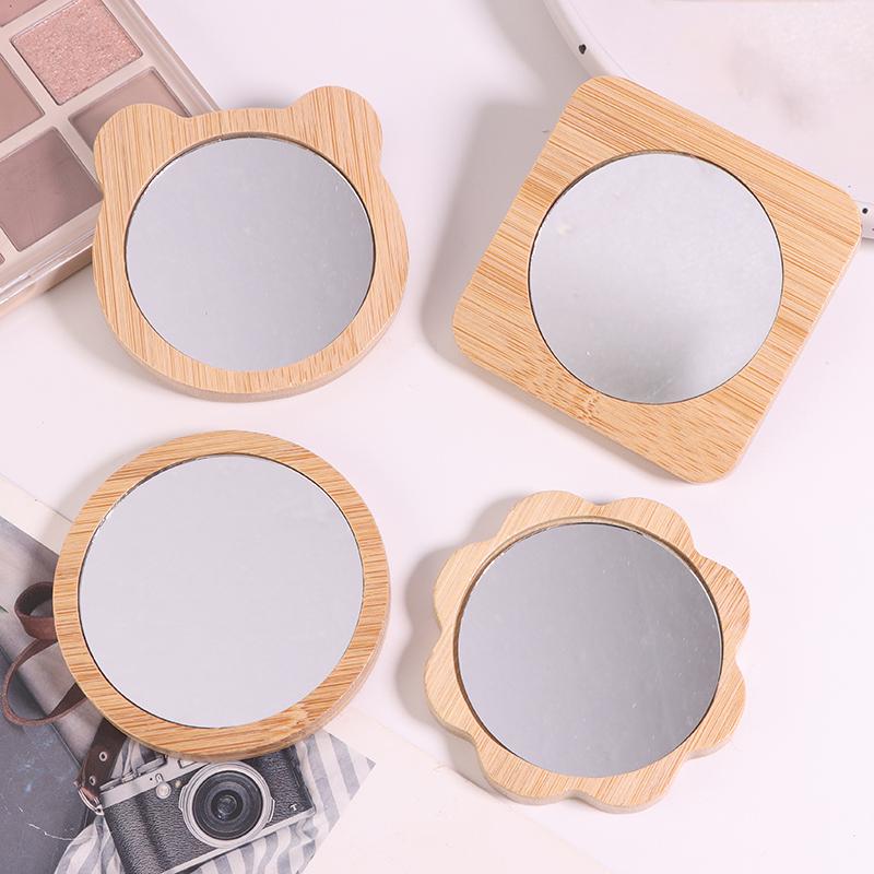 Pcs Einfacher Holz Tragbarer Spiegel Mini Kleiner Schminkspiegel Weiblicher Hand-Schminkspiegel Kleine runde Spiegel