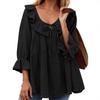 Top Lento 2025 Moda Ruffles Colore Unico Scollo a V Allacciatura Stile Europa & America