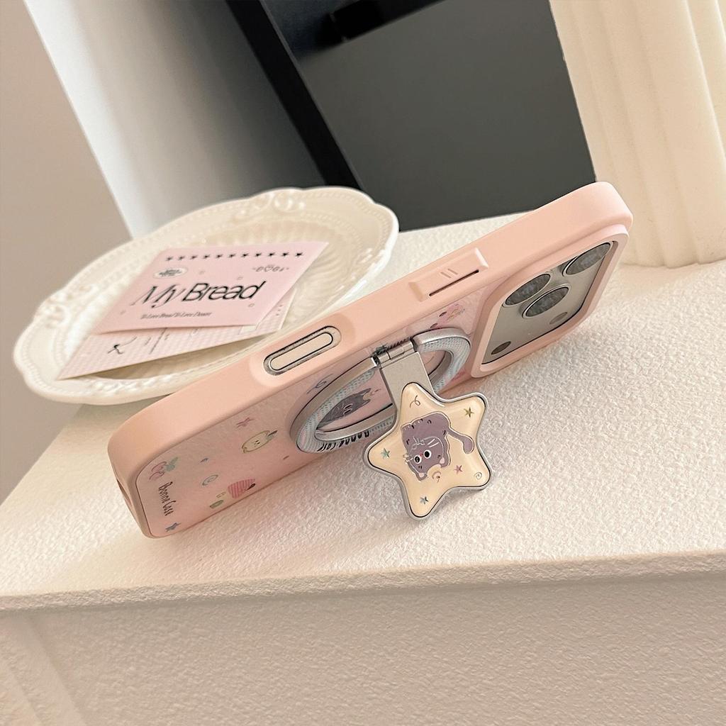 Apple 17 Pro Max Cat Cake Phone Case, Pink/Gold Magnetic Stand for iPhone 13/16/15.
