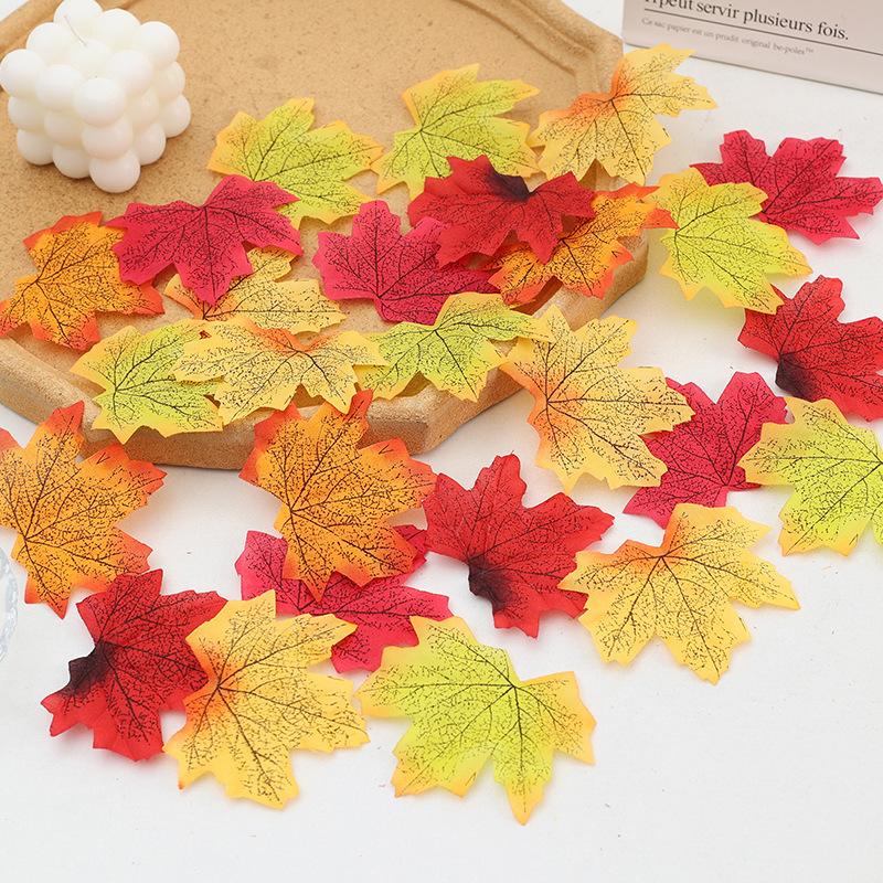 50Pcs  Artificial Maple Leaves for Home Decoration, Simulation Fake Fall Leaves, Autumn Leaves, Wedding Party, Fabric