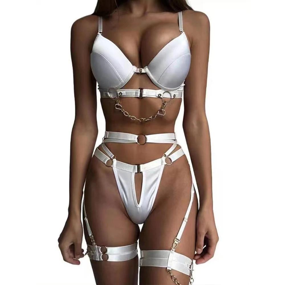 Toucheart Sexy Lingerie Suit with Steel Rings Super Sexy Metal Punk Style Complex Niche Design Showing Off Body Sexy Bra Set New