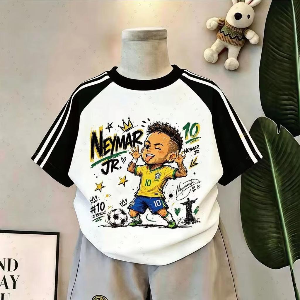 2026 Kids Adults Cartoon Soccer Player Print T Shirt CR7 Messi Neymar Yamal Haaland Short Sleeve Football Fans Parent-Child Top