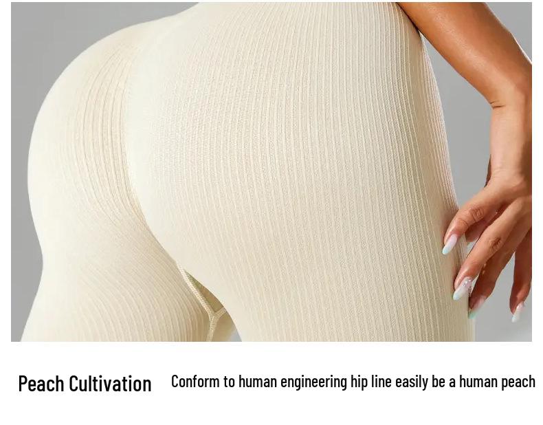 Seamless Ribbed High-Waist Yoga Suit: Breathable, Hip-Lifting, and Ideal for Running & Fitness