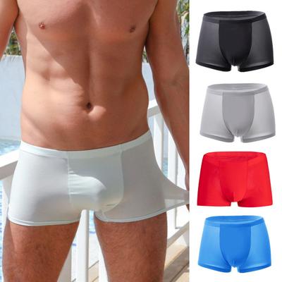 Men Underwear Mid-rise Wide Waistband Shorts Briefs Solid Color U-convex Design Ice Silk Seamless Panties Thin Underwear
