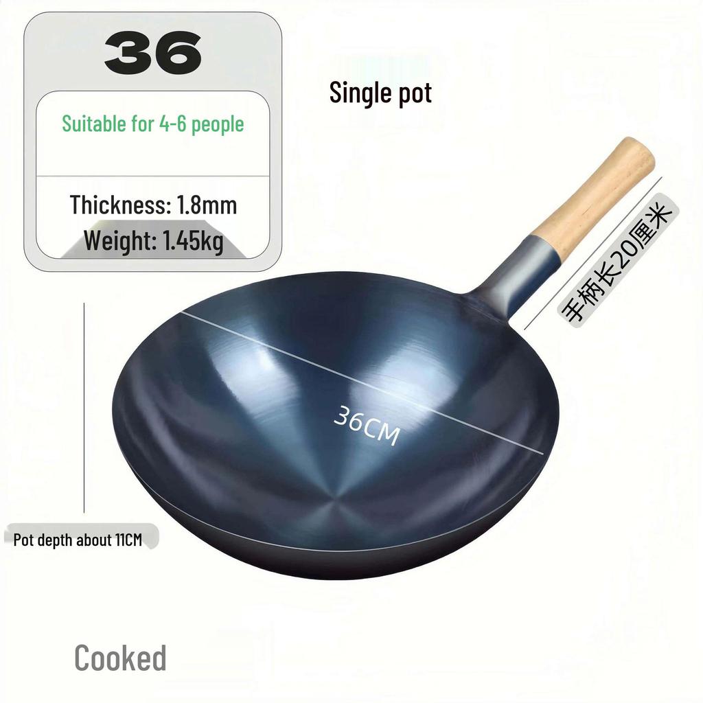Zhangqiu Non-stick Cast Iron Wok with Large Ladle for Home & Restaurant Use - Suitable for Gas Stoves