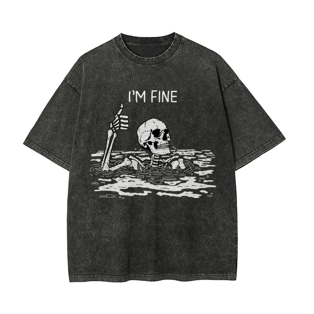 

Я в порядке Письмо Принт черепа Женская специальная футболка Оверсайз Оверсайз Стирка Короткий рукав Унисекс Уличный тренд S