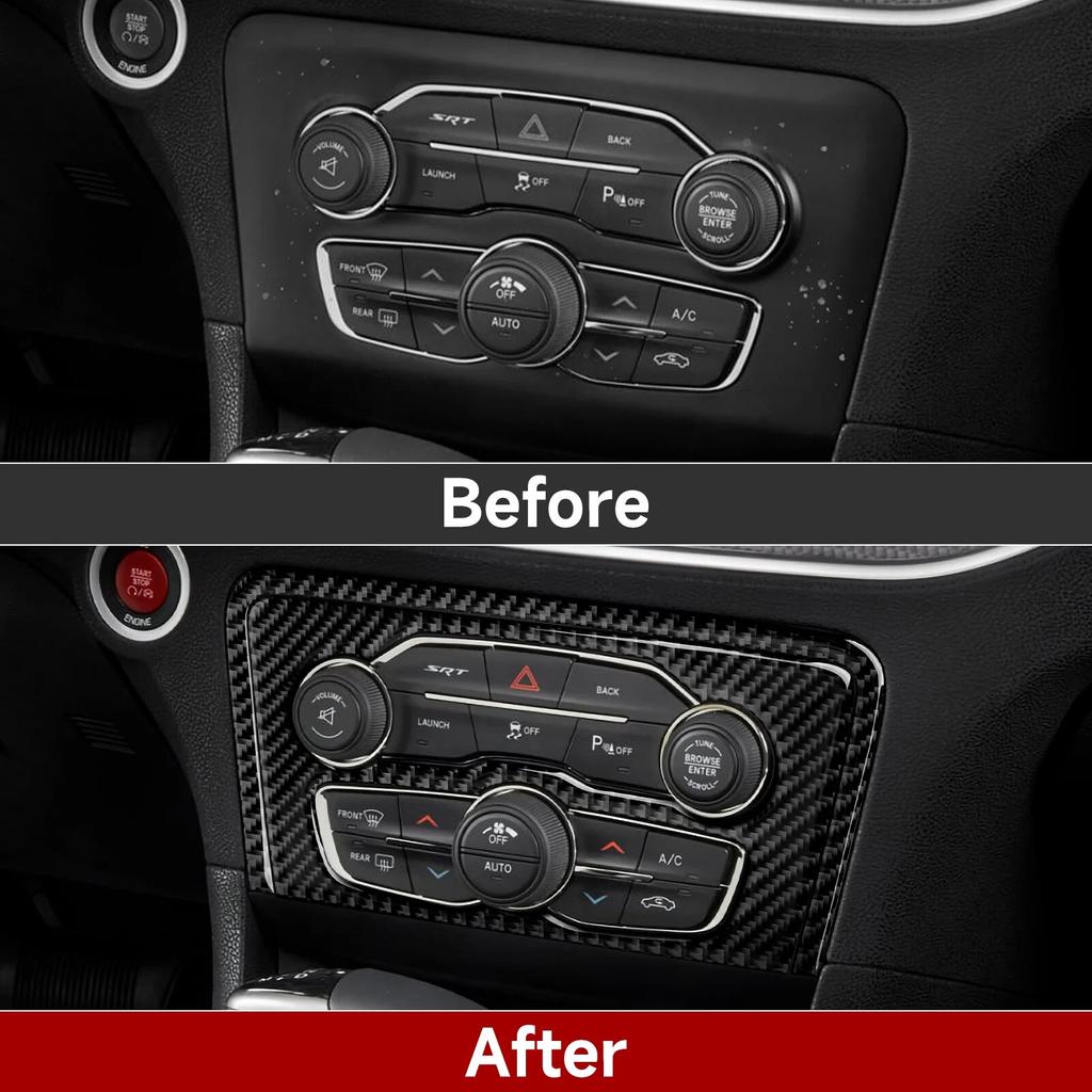 For Dodge Charger 2015 - Accessories Interior Carbon Fiber Car Center Console AC Switch Panel Cover Trim Decal Sticker