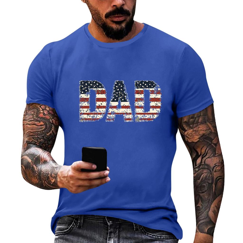 Men's Loose Fit Short Sleeve T Shirt Dad Flag Print Casual Summer Daily Wear Comfortable Lightweight Top