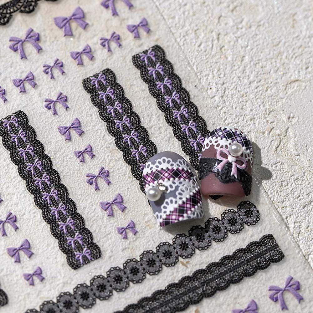 Pink White Black Lace Bowknot Nail Decals Love Heart Bow Nail Decorations Nail Salon