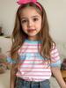 Girls T-Shirts Strawberry Sequin 3D Printed Summer Short Sleeve Tee Stripe Round Neck Loose Tops Streetwear Children's Clothing
