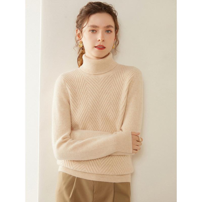 Women's Plus Size High Neck Cashmere Cable Knit Sweater - Thick Loose Pullover for Autumn/Winter