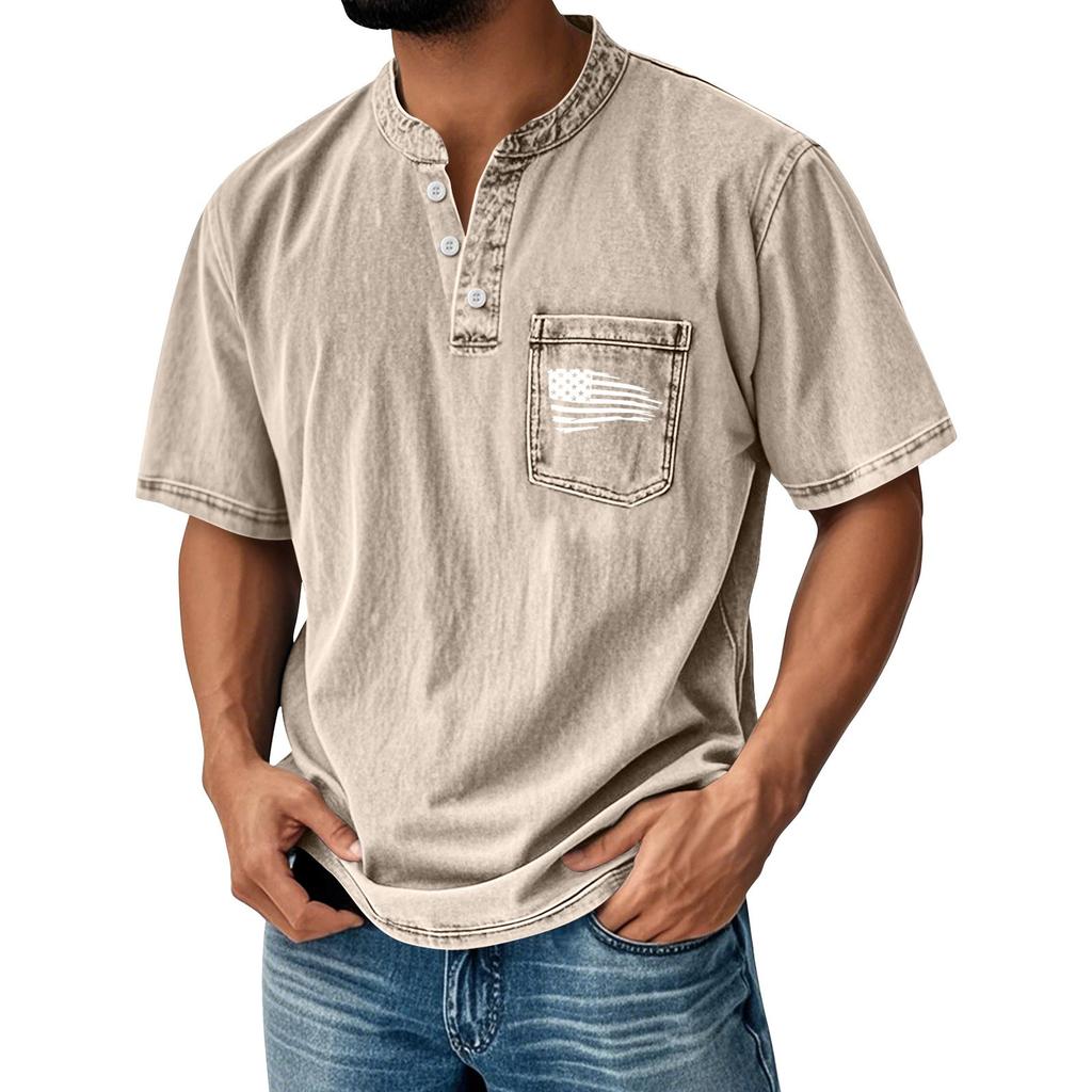 Men's Summer Round Neck Short Sleeve T-Shirt Neck Men's All-match Casual Button Shirt