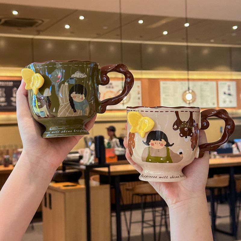 Birthday gifts for girlfriends, embossed butterfly mugs, vintage ceramic cups, coffee cups, practical souvenirs for girls