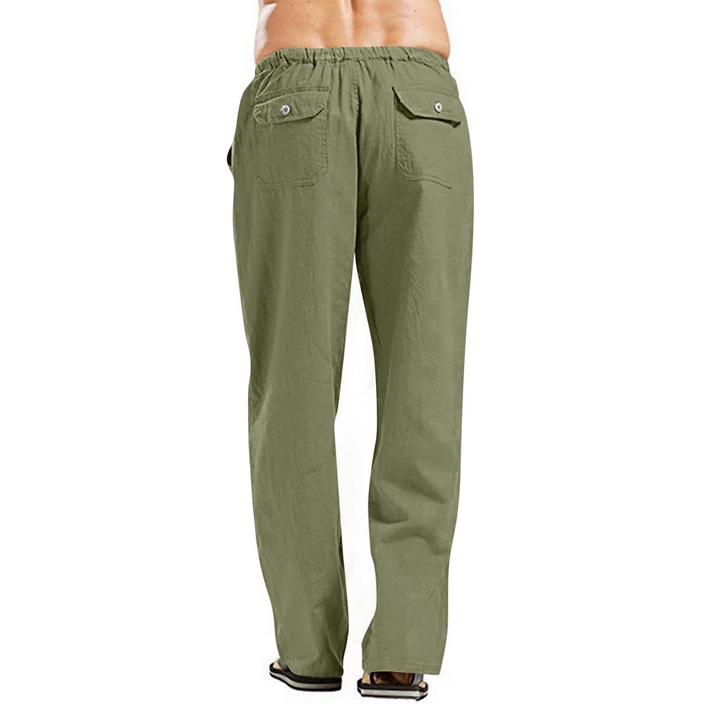 Herrenhose aus Baumwollleinen, einfarbig, Freizeithose, leichte, lockere Strandhose für den Sommer