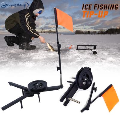 SOUGAYILANG Ice Fishing Rod Tip-Up  Compact Metal Pole Orange Flag Angler Tackle Accessory