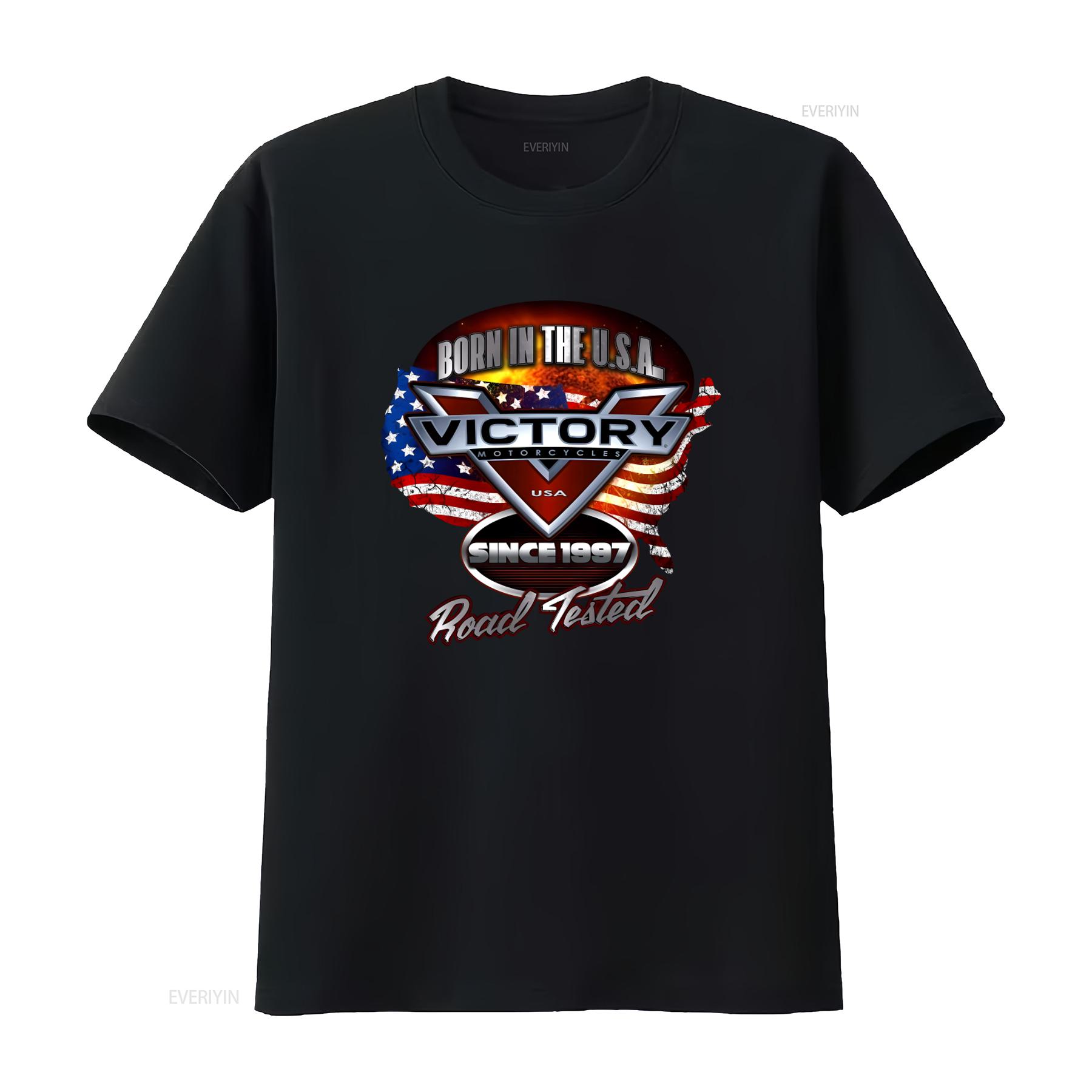 

Born In The U S A Victory Motorcycle Softstyle T shirt Since 1997 Road Tested USA Flag Design vintage Washed Casual Soft 4XL