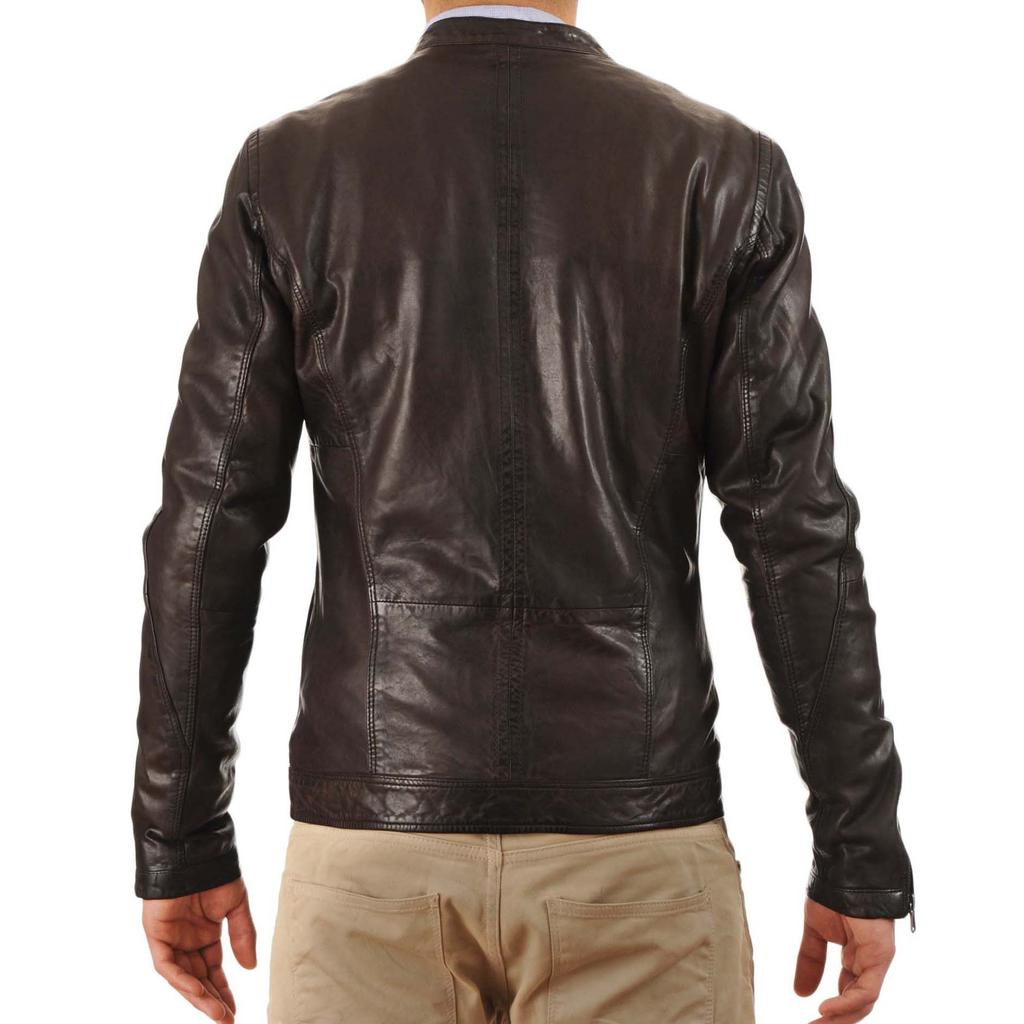 SkinOutfit Men's Genuine Lambskin Brown Leather Jacket Stylish Motorcycle Bomber Biker Outerwear MJ 13
