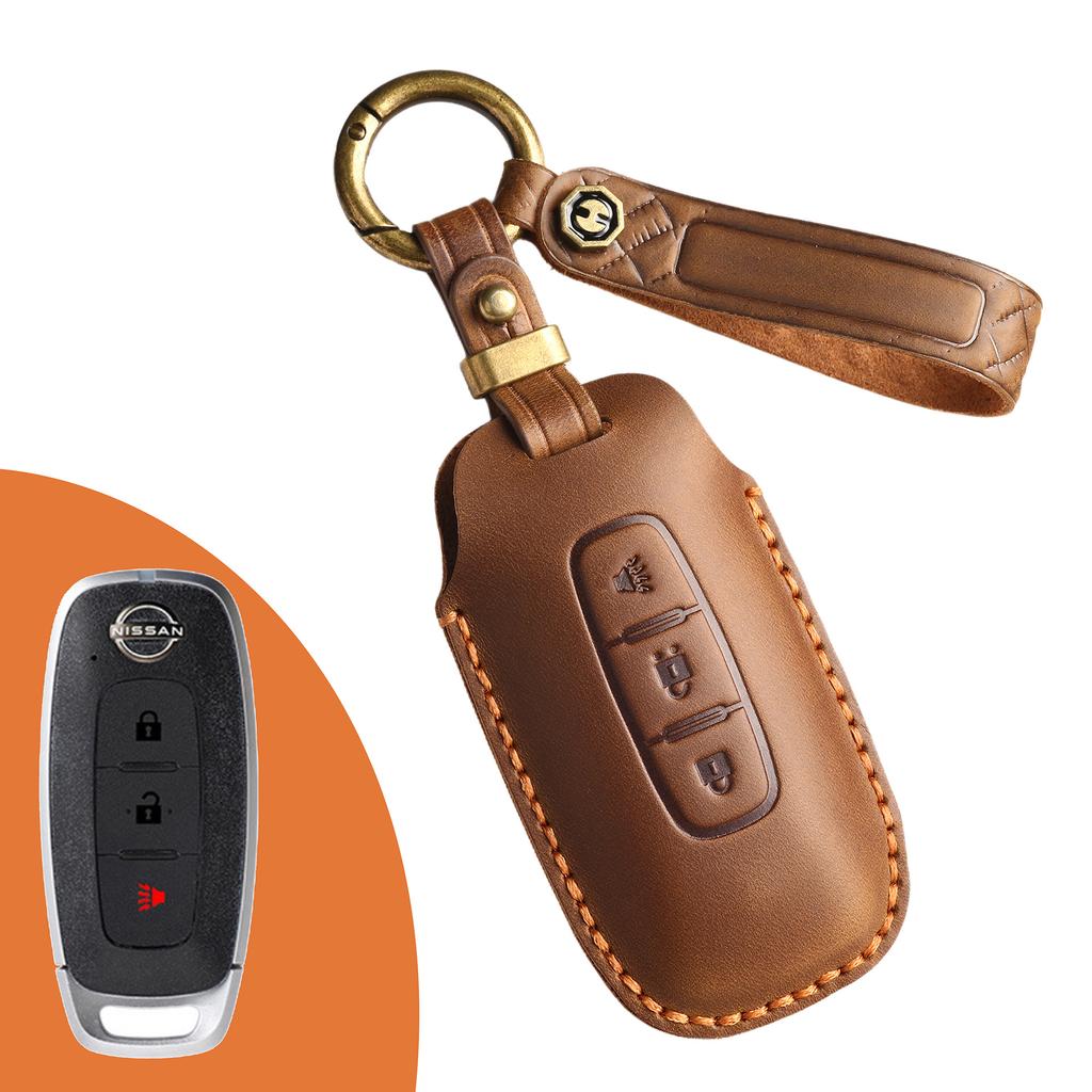 The Retro Key Cover Is Suitable for the New Nissan Xuanyi Teana Exploration Lu Qashqai Qijun Jinke Genuine Leather Keychain.