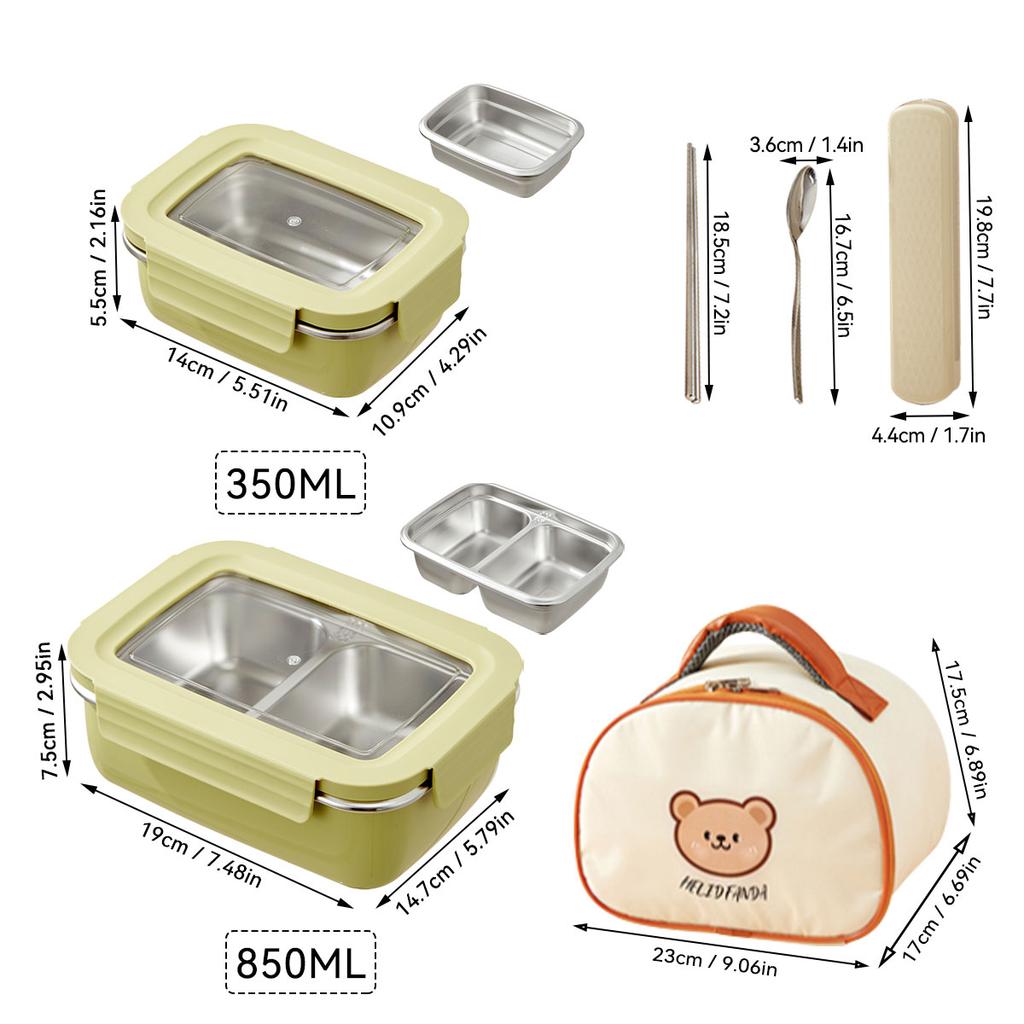 Picnic Portable Large Capacity Bento Lunch Box 1/2 Grids Leak-proof 304 Stainless Steel Food Container Microwave Safe