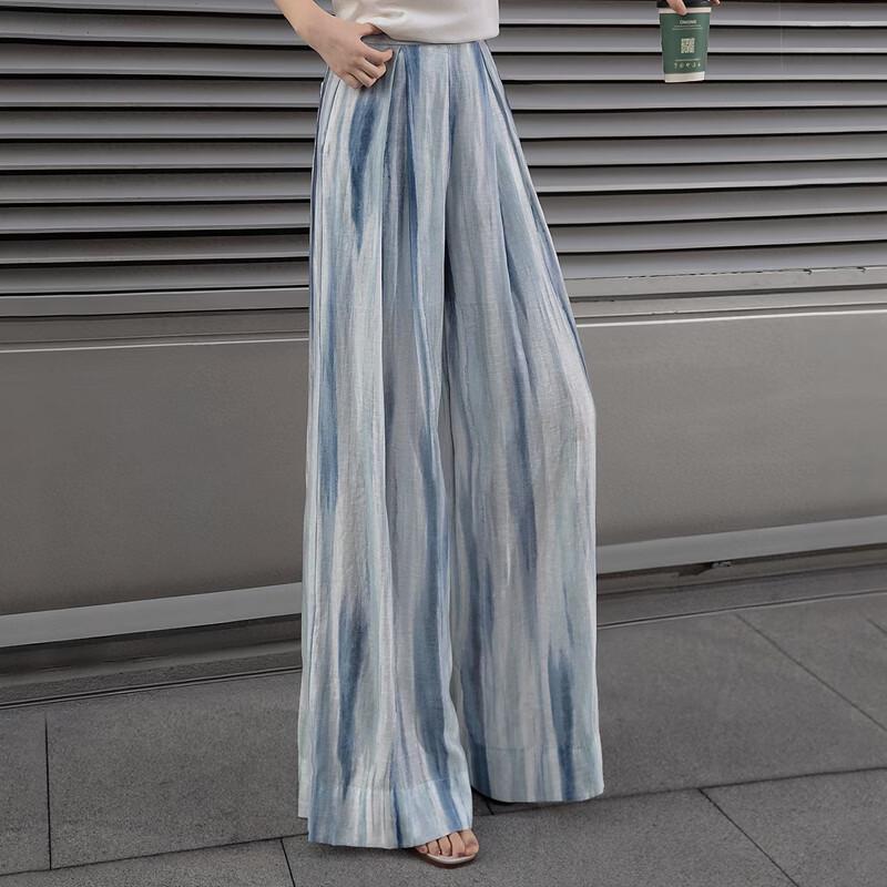 Women's Linen Blend Tie-Dye Wide-Leg Pants