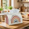 1pc Boho Rainbow& Heart Tissue Box Holder "It Takes A Big Heart To Help Shape Little Minds" Soft Fabric Organizer with Fine Stitching and Compact Lid,