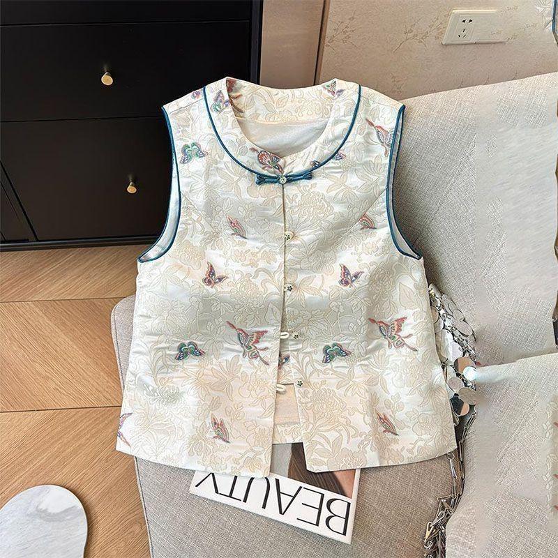 Embroidered vest, high-end sense, beautiful inner vest, antique spring and autumn style, high-end