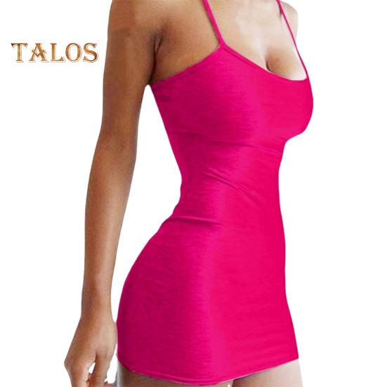 Women Slip Dress for Club Party Beach Spaghetti Strap Sheath Slim Fit Dress Sleeveless Backless Strappy Dress Solid Color Summer Mini Dress