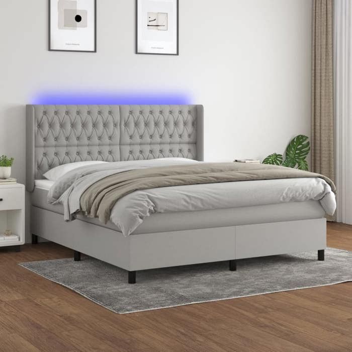 VidaXL Slat Bed Base with Mattress and LED, Upholstered Bed, Double Bed, Adult Bed for Interior Bedroom, 3138565