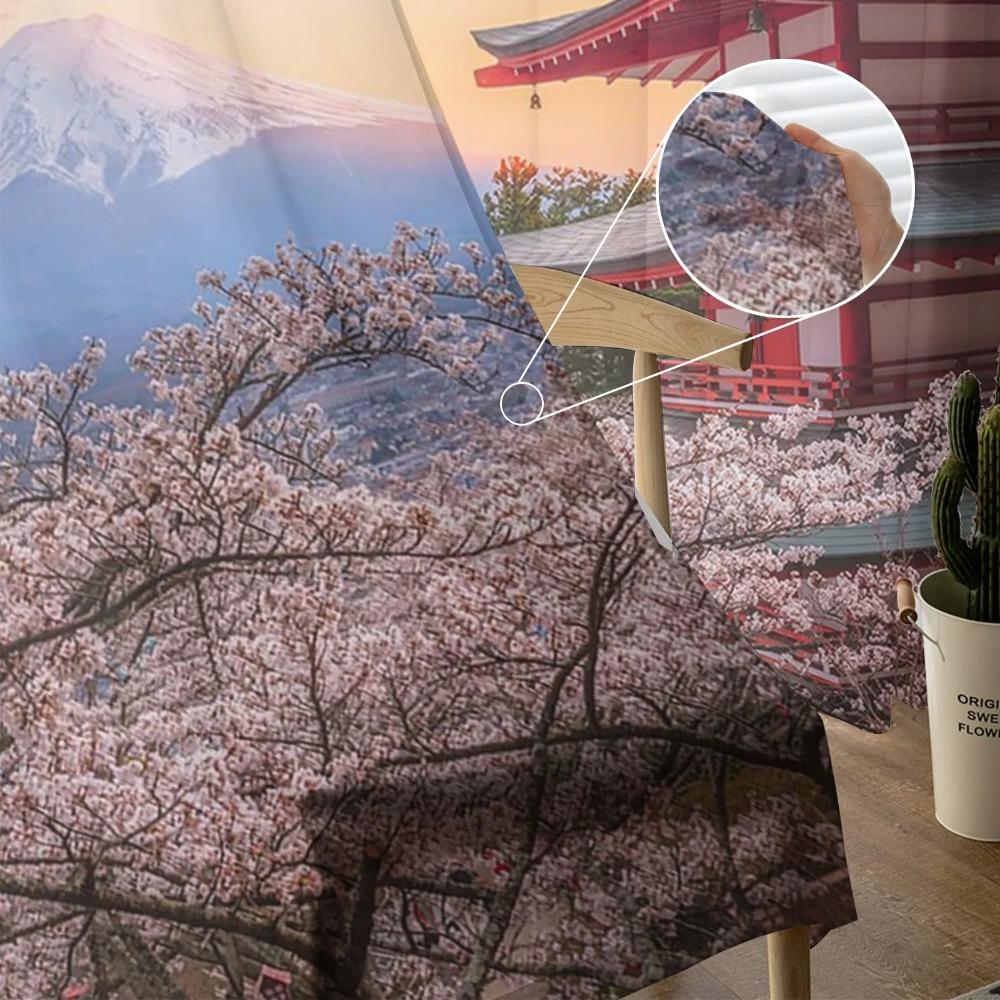 Japan Mount Fuji Cherry Blossom Sheer Curtains for Living Room Decoration Window Curtain Kitchen Tulle Voile Organza Drapes