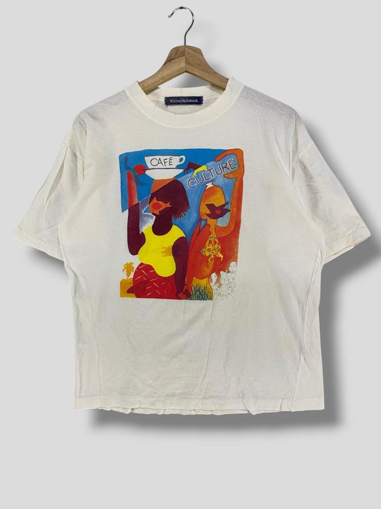 Vintage 90s Vision Network pop art T-Shirt collectible network tech tee streetwear casual outfit single stitch tee white Medium
