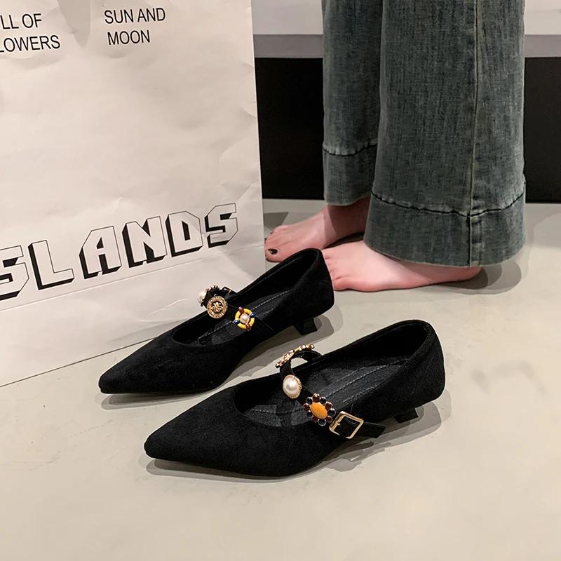 Fashion 2025 New Fashion Retro Women  Metal Heels Shallow Mouth Luxury Pumps Mary Jane Sandals Ladies Metalic Fashion Latest Low Velvet