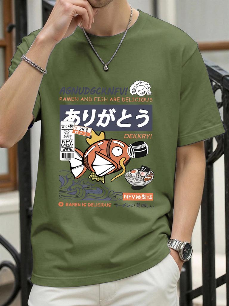 Harajuku Fish Eating Noodles Printing TShirts Womens Summer Cotton Tops ONeck Soft Loose Short Sleeve T Shirts Casual Clothes