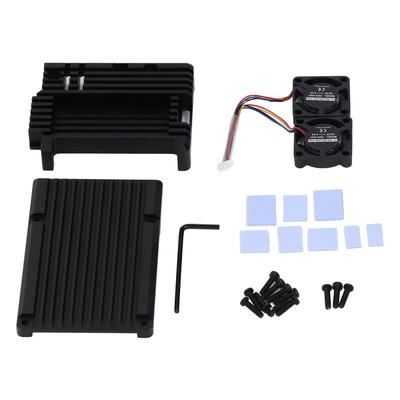 Dissipador de Calor de Alumínio com Ventilador Duplo de Refrigeração 5V Dissipador de Calor Metálico Caixa Cooler para RasPi 5B