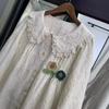 1116 Spring New Women's Lapel Japanese Cotton and Linen Shirt Loose Shirt Embroidered Mori Women's Long Sleeve Top