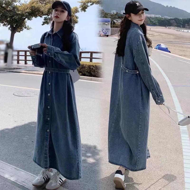 Women's Retro Long Sleeve Loose Denim Dress