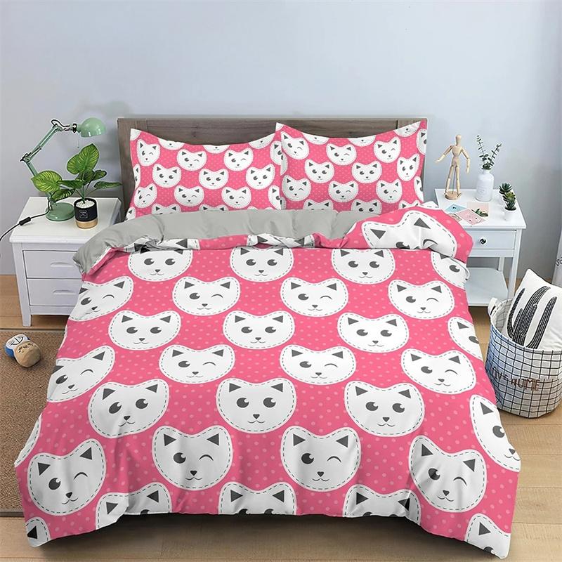 Copripiumino Re Regina Gatto Cartone Animato Colorato Adorabile Set Biancheria da Letto Animale Bambini Animale Domestico Gattino Copripiumino Morbido Poliestere Copripiumino