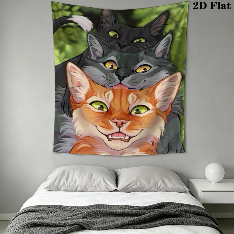 Tapisserie murale Guerrier chat Accrochage mural esthétique Couverture en tissu imprimé Tapisseries décoratives pour chambre à coucher Salon Décoration de maison