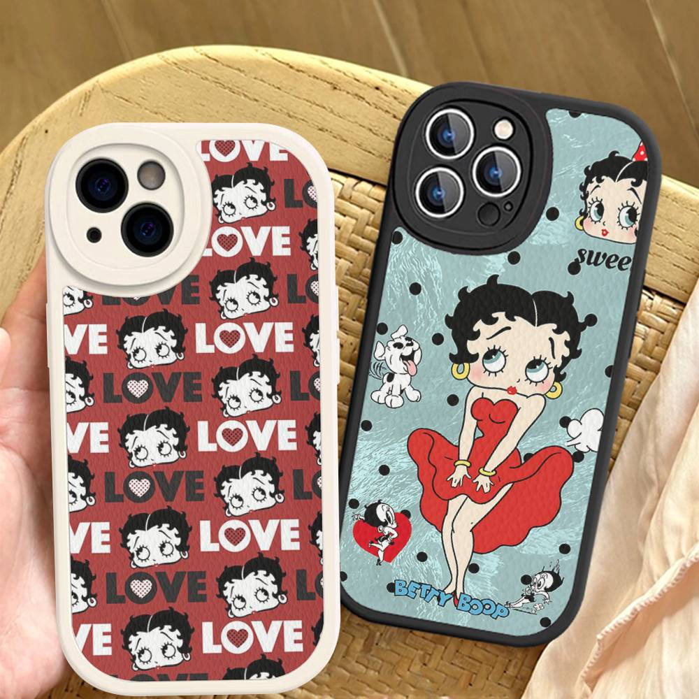 B-Betty-Cute-B-Boop Anime Leather Phone Case For iPhone 16 15 14 13 12 11 Pro Max Plus Shockproof Cover