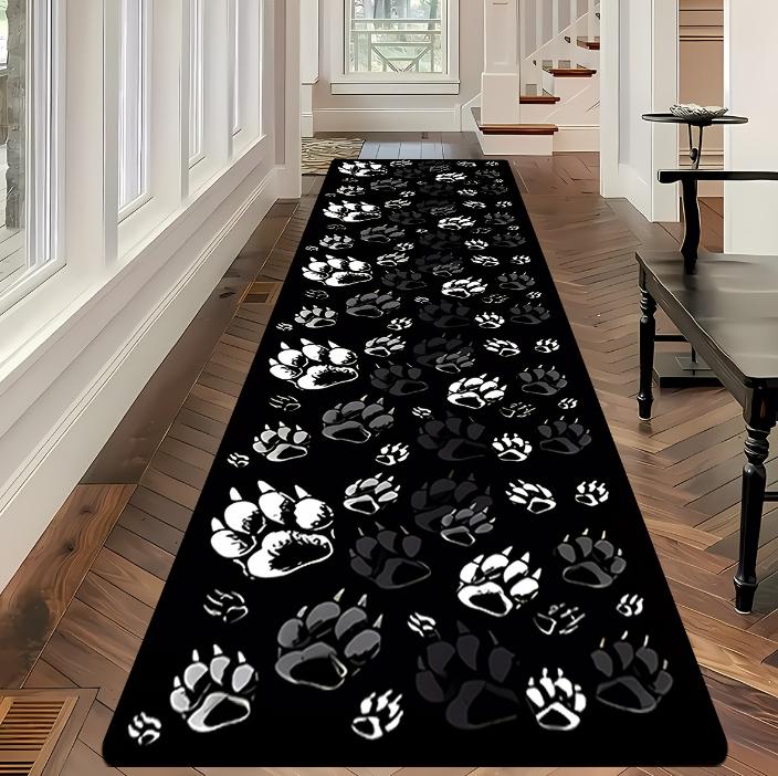 

Modern Minimalist Paw Print Black Runner Rug Non-Slip Indoor Hallway Carpet Home Decor Soft Mat for Entryway Living Room Bedroom 40X120CM