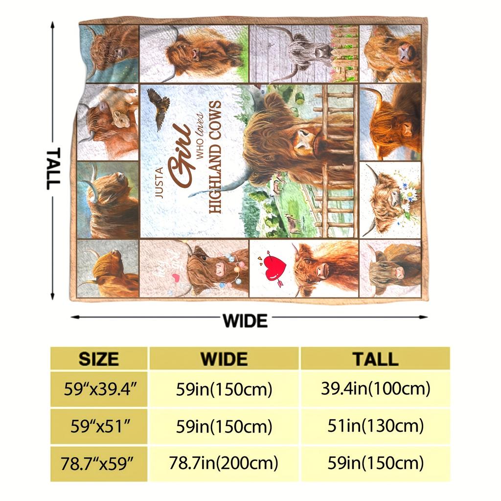 1pc Cow&Flower Printed Flannel Blanket, Cozy Soft Throw Blanket for Couch Bed Sofa Camping Travelling