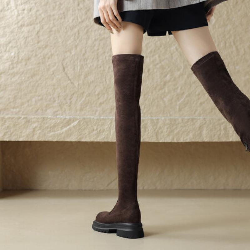 Autumn and winter suede Martin boots women's thick-soled large-size women's boots non-slip mid-heel round head square heel new suede over-knee boots