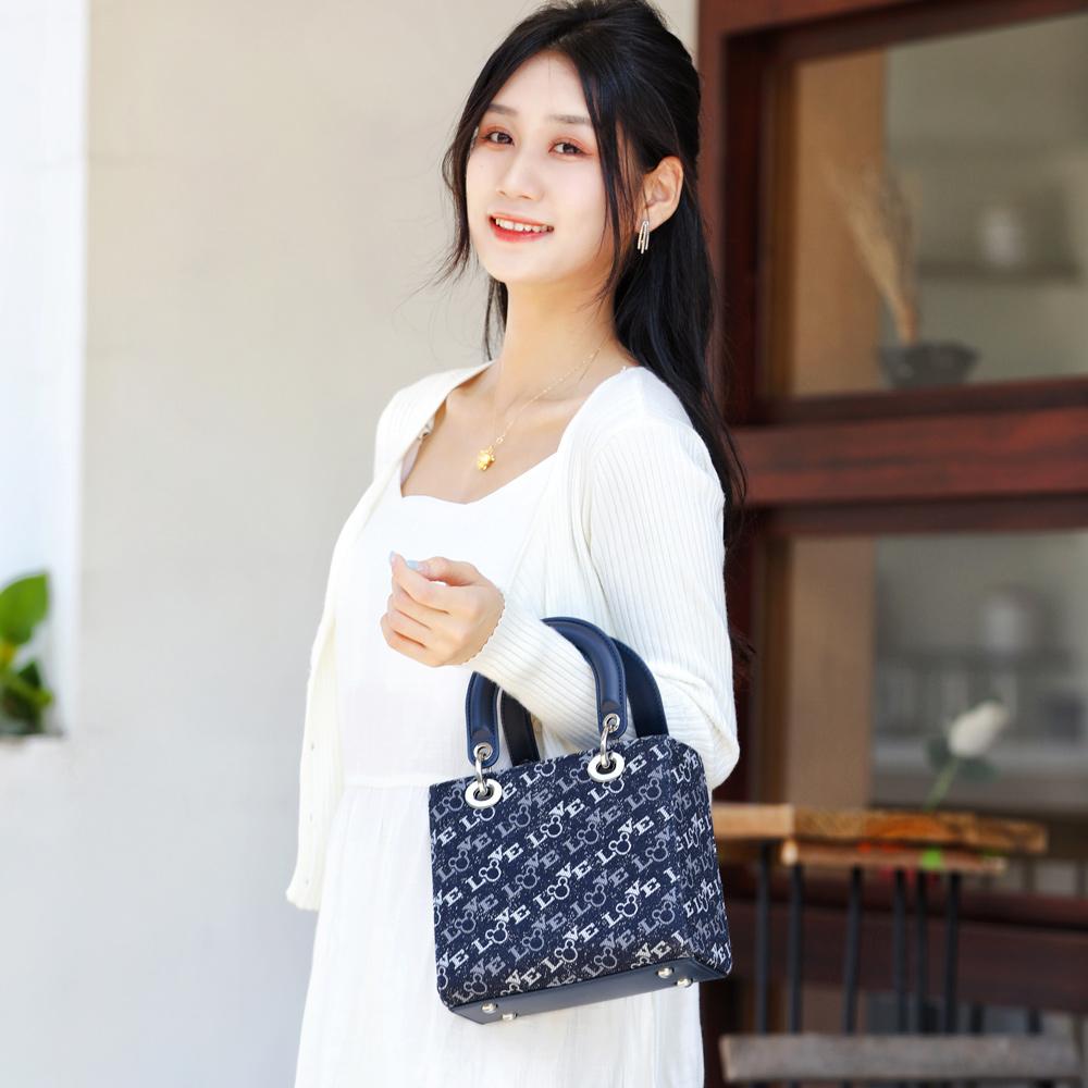 New Disney Mickey Series PU, Textile Mixture One Shoulder Handbag Women's Blue BMK-71667L