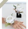 6pcs White Pink Corsage and Boutonniere Set Artificial Rose Wristlet Suit Flower for Men Wedding Party Prom Decoration