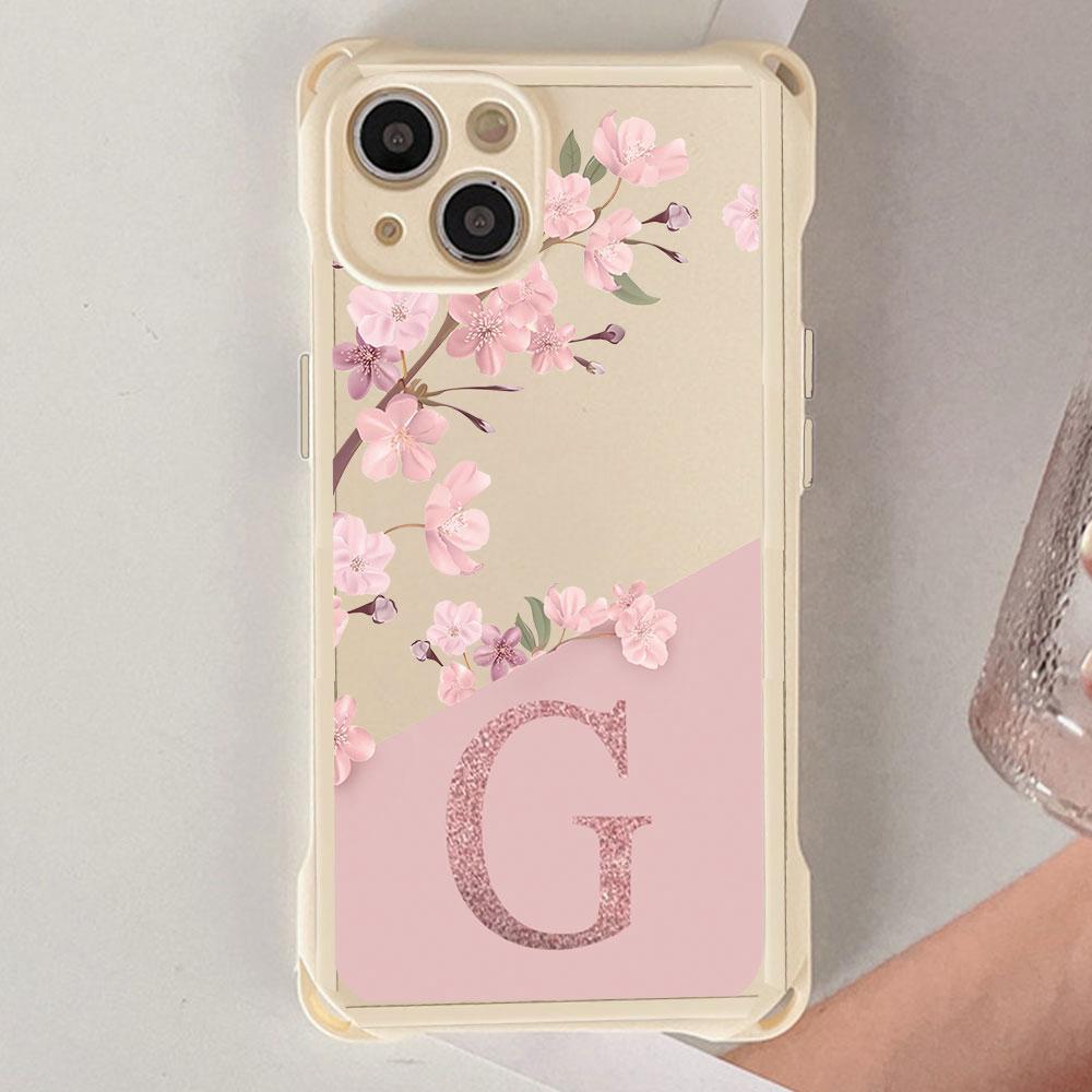 Pink Letter Peach Blossom Flower For Iphone 17 16 15 14 12 Phone Case Four Corner Anti Fall Protection Portable Hanging Rope