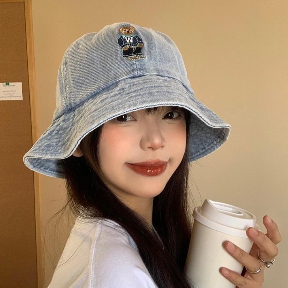 Versatile Denim Fishing Cap Korean Sun Protection Hat Cute Denim Bucket Cap  Spring Summer