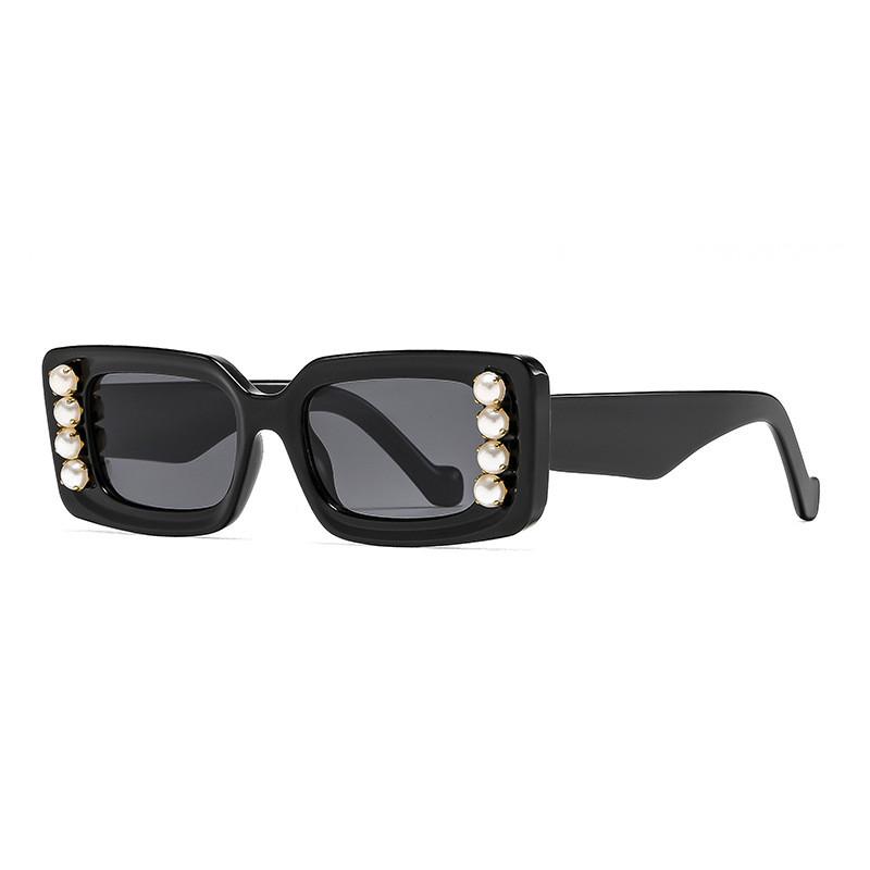 

Pearl Sunglasses For Women Large Square Frame Uv400 Sun Protection Trendy Outdoor Wear Bright Black
