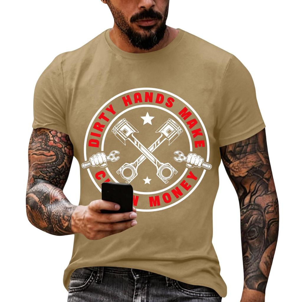 Men's Casual Short Sleeve T-Shirt Loose Fit Crew Neck Graphic Print Labor Day Workwear Top Comfortable Cotton Blend Fabric