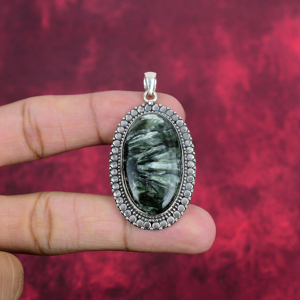 Seraphinite Pendant, 925 Solid Sterling Silver Pendant Handmade Gemstone Jewelry, Gifts For Wife Brand New Pendant