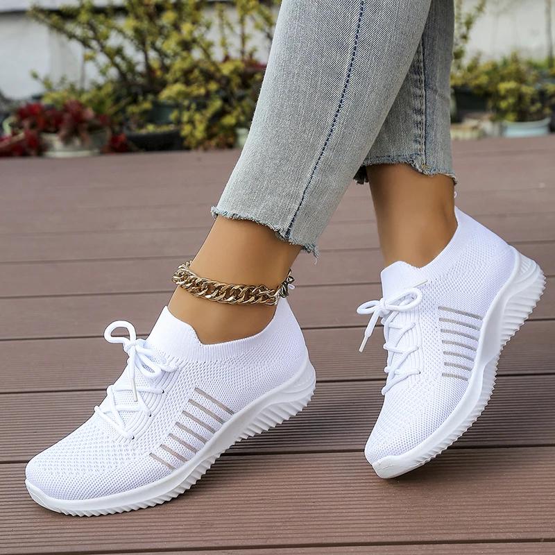 Fashion Zoki Breathable White Sneakers for Women Summer 2025 Thick Sole Knitting Sport Shoes Woman Comfort Slip On Tennis Running Shoes