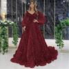 Elegant Gold Sequin Beaded Evening Gown With Puff Sleeves Mermaid Silhouette Zipper Back Wedding Party Prom Gala